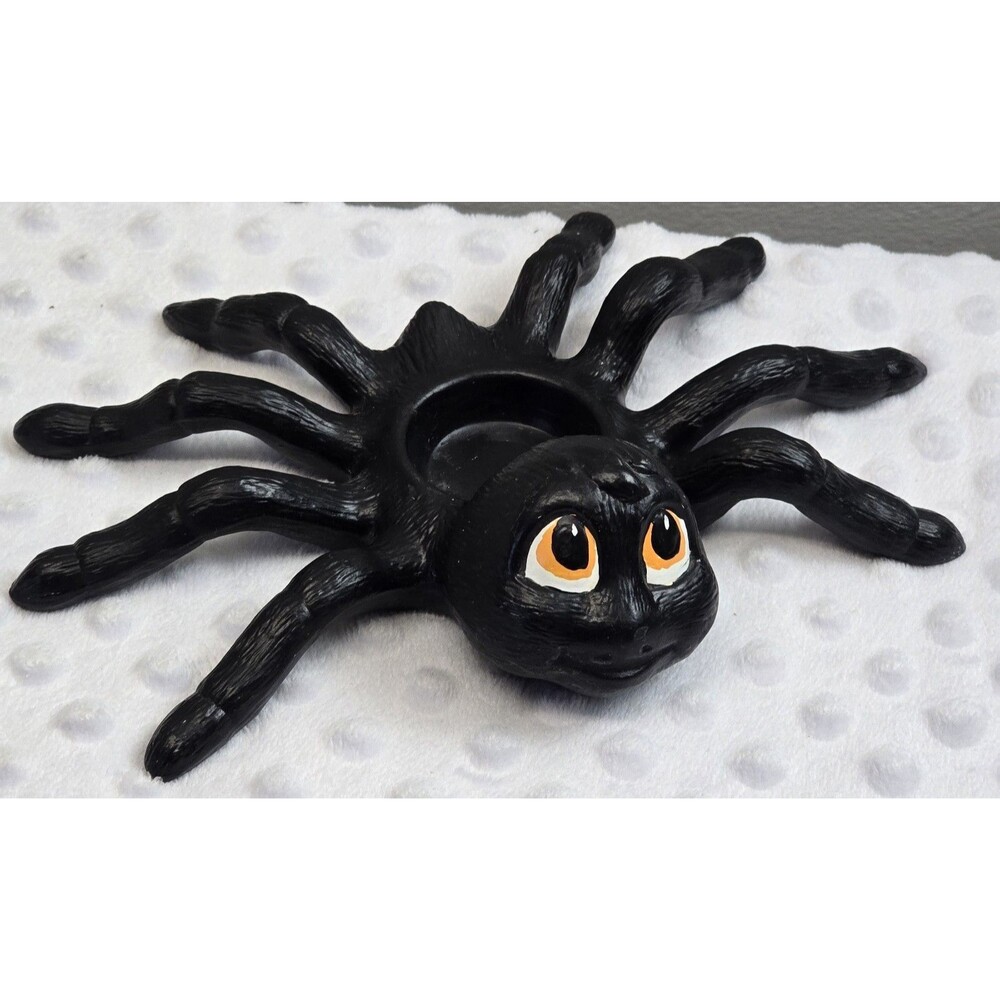 Vintage Black Ceramic Spider Tea Light Candle Holder Halloween Anthropomorphic